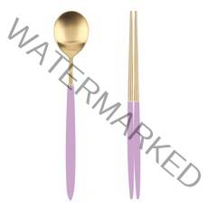 보겐 스텔라 골드 한식 수저 세트, 퍼플, 숟가락 + 진공젓가락