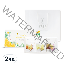 꽃을담다 나비 티백 꽃차 3종 x 3p + 옐로우 박스 + 쇼핑백 선물 세트, 꽃차 3종 + 박스 + 쇼핑백, 2세트