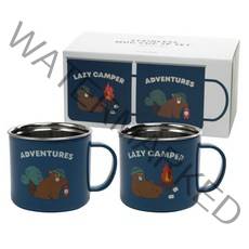 스텐 머그컵 01 Lazy camper 2종 x 300ml 세트, 남색, 2개