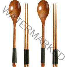 캠퍼 비비드 옻칠 수저 2인 세트, 블랙(끈), 스푼 2p + 젓가락 2p