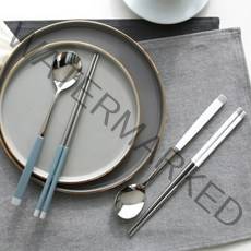 보네르 수저 2인 세트 화이트 + 그레이, 1세트, 숟가락 2p + 젓가락 2p