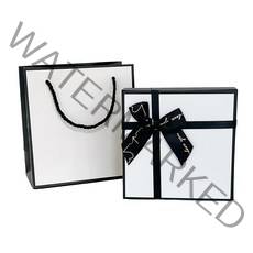 루루홈 리본 선물 포장 박스 + 종이가방 (2호 14 x 14 x 6.5), 블랙 앤 화이트