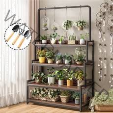 철제 화분받침대 화분진열대 식물정리대 다용도 인테리어 선반, 4단, 행거형-브라운