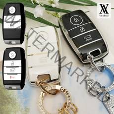 바이어블 기아 34버튼 TPU 키케이스 번호판 큐빅 키링 세트 모닝 레이 K3 K5 스포티지 쏘렌토 쏘울, (화이트실버) 4버튼 케이스(TA-21), (골드) 큐빅 넘버키링