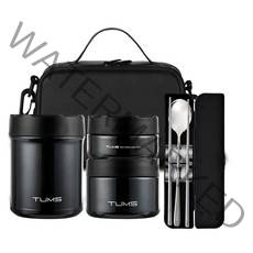 텀스 블랙 샤인 보온도시락 500ml + 350ml + 250ml + 수저 세트, 1세트