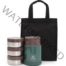 스위스밀리터리 직장 수능 보온도시락 통 OKK-RKF1070 죽통 + 찬통 3p, 애쉬그린, 1세트