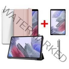 갤럭시탭A7 라이트 Lite 8.7 슬림 북커버 케이스 스탠드+액정필름+터치펜 SM-T220N T225N 케이스나라, 베이비핑크, 투명 케이스