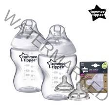 토미티피 클로저투네이쳐 젖병 트윈팩1+1 젖꼭지 포함, 투명, PP260ml 2입/젖꼭지 1단계 2입