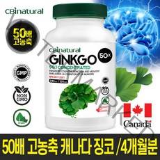 50배 고농축 징코 은행잎추출물 120야채캡슐 기억력/두뇌 혈액순환 하루 한캡슐 4개월/캐나다 생산 직발송/캐나다 식약청 GMP NPN인증