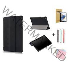 갤럭시탭A7 라이트 Lite 8.7 SM-T220 SM-T225 북커버 케이스+9H강화유리필름, 블랙+9H강화유리필름