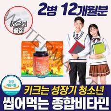 고등학생 영양제 청소년 종합비타민 수험생 중학생 씹어먹는 수험생 피로회복 멀티 비타민 C B D 아연 체력 집중력 긴장완화 면역력 면연력 원어데이 추어블 츄어블 10대 주니어, 180정, 2개