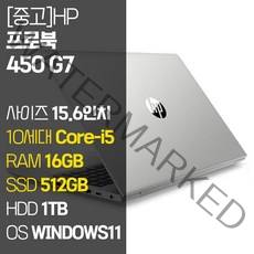 HP ProBook 450 G7 15.6인치 인텔 10세대 Core-i5 RAM 16GB NVMe SSD 256GB~1TB + HDD 1TB 윈도우11설치 사무용 중고노트북, WIN11 Pro, 1512GB, 코어i5, 실버