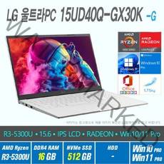 LG 울트라 PC 15UD40Q-GX30K +Win10 Pro / Win11 Pro 선택포함, 16GB, 512GB, AMD RYZEN 5300U, 화이트