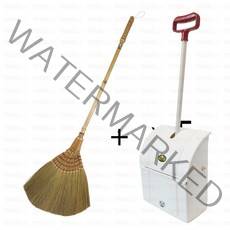 대나무 갈대비+ 자동쓰레받이세트=1세트 미용실빗자루세트 긴자루 갈대비, 1세트