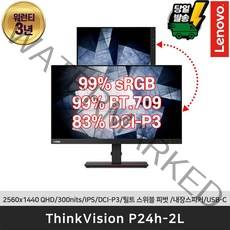 [레노버]ThinkVision P24h-2L 24인치IPS/QHD/99%sRGB/맥북M1/C타입/초슬림베젤/내장스피커/틸트 스위블 피벗, 블랙
